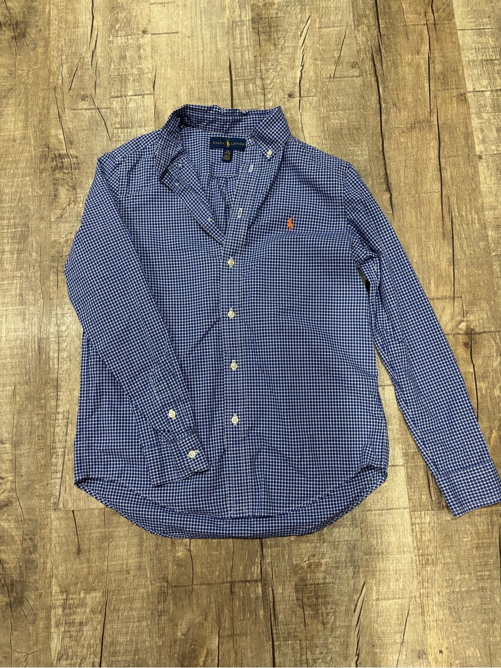 Polo by Ralph Lauren Blue Gingham Button-Down Shirt with Orange Pony